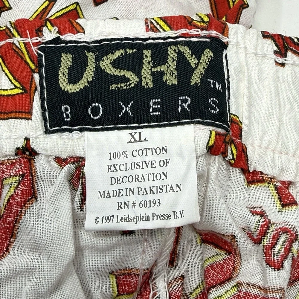 Vtg NWT  Ushy 1997 AC/DC Boxer Shorts Underwear  AC/DC  Red/Wht Allover Print XL
